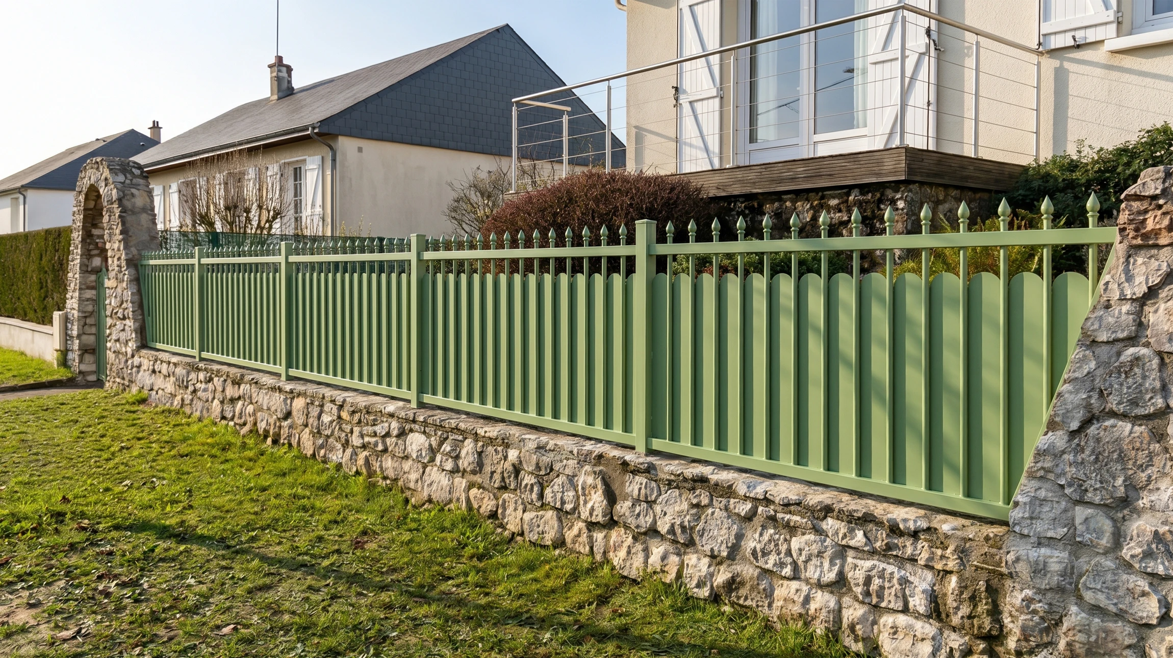Scène extérieure résidentielle avec installation de clôture moderne